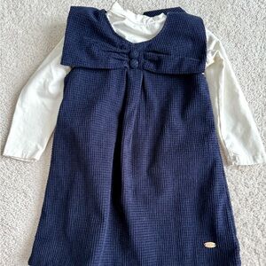 Brand New Navy Corduroy Pinafore Dress with Bow Detail